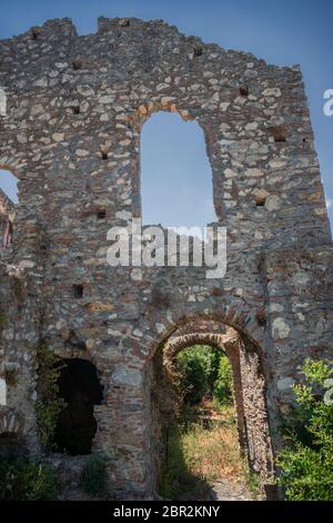 Hagia Sophia church in the medieval, byzantine 'castletown' of Mystras, close to Sparta town, Lakonia, Peloponnese. Stock Photo
