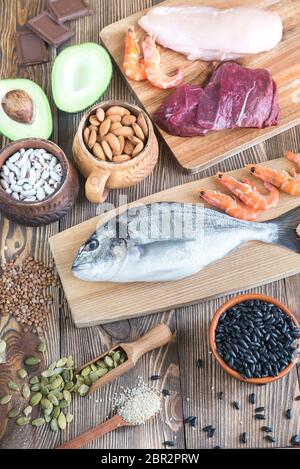 Food sources of zinc Stock Photo