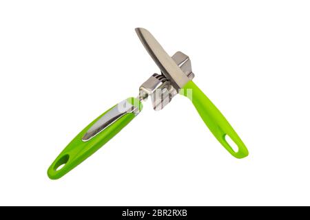 Knife, kitchen tools and knife sharpener isolated on white background. Selective focus and crop fragment Stock Photo