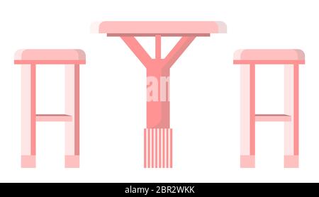 Set a table with chairs for garden and terrace isolated on white background. Vector flat cartoon illustration. Simple furniture. Stock Vector