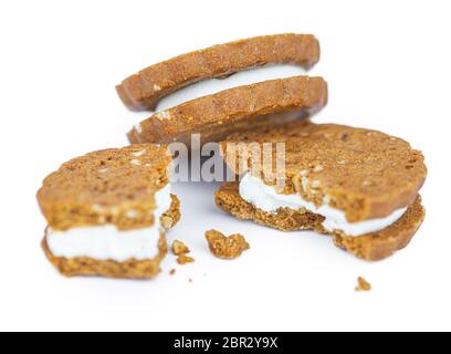 Hazelnut Cream Cookies isolated on white background (close up shot) Stock Photo