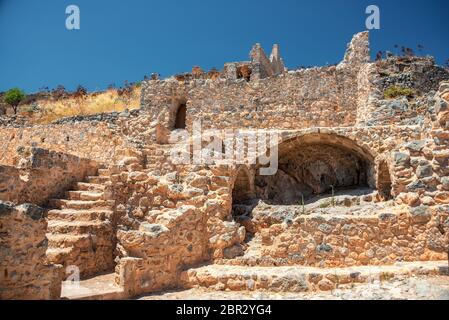 The ruins of the upper town on Monemvasia Stock Photo