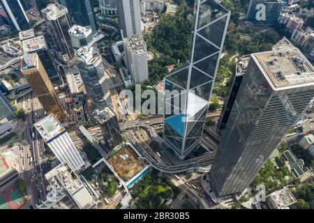 Central, Hong Kong 01 November 2018:- Top view of Hong Kong office tower Stock Photo
