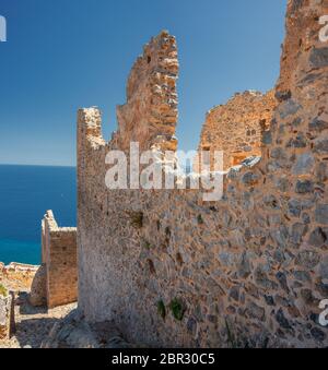 The ruins of the upper town on Monemvasia Stock Photo