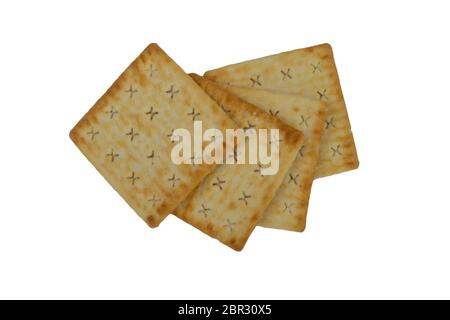 Cracker biscuits over white background. Selective focus Stock Photo