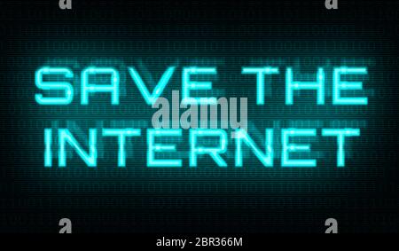 Binary code with the words Save the internet in the center Stock Photo