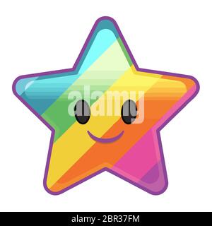 rainbow colors star shape face happy illustration Stock Photo