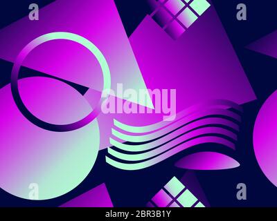 Seamless pattern with geometric shapes memphis style 80s. Triangles and circles with multicolored gradient. Background for brochures, promotional mate Stock Vector