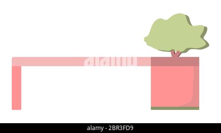 Bench with bonsai tree for garden and terrace isolated on white background. Vector flat cartoon illustration. Sign simple furniture. Stock Vector