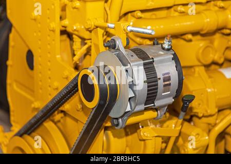 Electric Alternator Belt and Pulley at Big Engine Stock Photo - Alamy