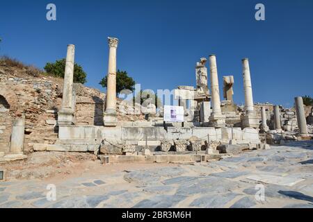 The ruins of the ancient city of Ephesus in Turkey. Memmius Monument. Stock Photo