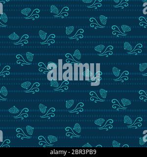 seashells and waves seamless vector pattern Stock Vector