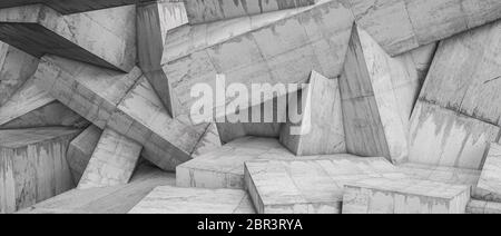 3d wall concrete geometric abstract background. render, nobody around. horizontal format. Stock Photo