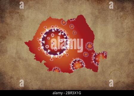 Coronavirus map Romania, pandemic, epidemic virus covid-19 disease Stock Photo