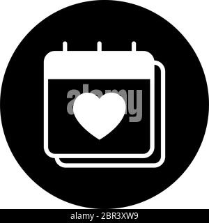 calendar with heart icon over white background, block style, vector illustration Stock Vector