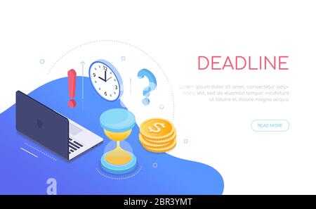 Deadline concept - modern colorful isometric web banner Stock Vector