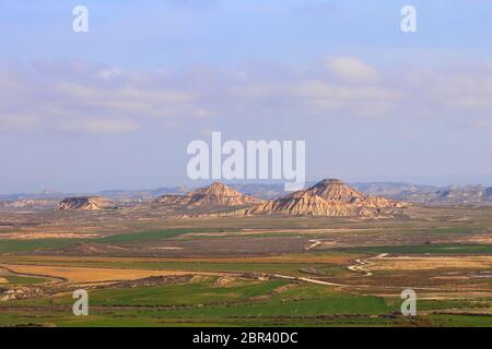 Scenic view of the semi-desert natural region Bardenas Reales, UNESCO Biosphere Reserve, Navarra, Spain Stock Photo