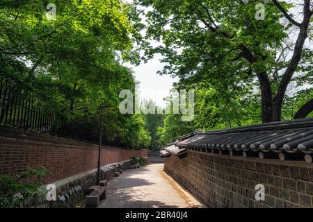 doldam road pathway surrounding deoksugung palace in seoul, south korea. Stock Photo