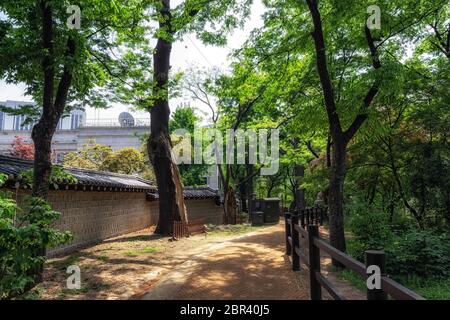 doldam road pathway surrounding deoksugung palace in seoul, south korea. Stock Photo