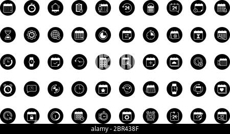 time and calendar icon set over white background, block style, vector illustration Stock Vector