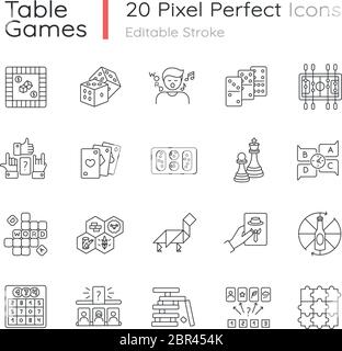 Table games pixel perfect linear icons set Stock Vector