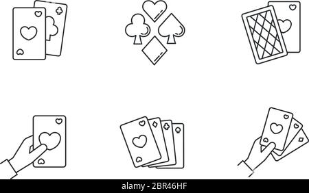 Card games pixel perfect linear icons set Stock Vector