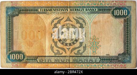 1000 Turkish lira close-up macro photo of 1995 year. Stock Photo