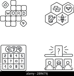 Recreational games pixel perfect linear icons set Stock Vector