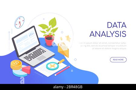Data analysis - modern colorful isometric web banner Stock Vector