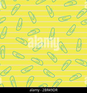 paper clips seamless vector pattern on yellow Stock Vector