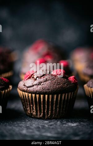 Chocolate Raspberry Muffins Stock Photo