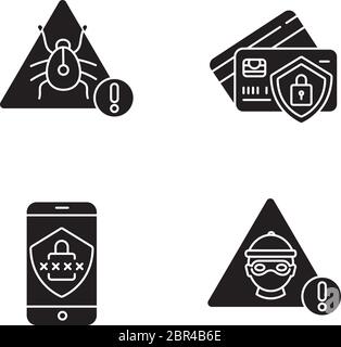 Cybersecurity black glyph icons set on white space Stock Vector