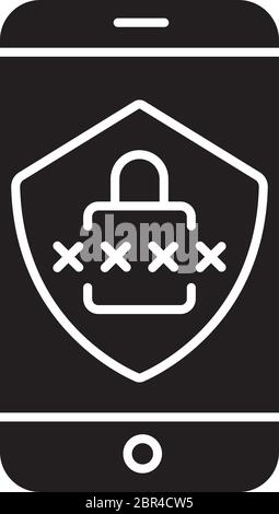 Smartphone security black glyph icon Stock Vector
