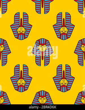 Pharaoh pattern seamless. Face King in ancient Egypt background Stock Vector