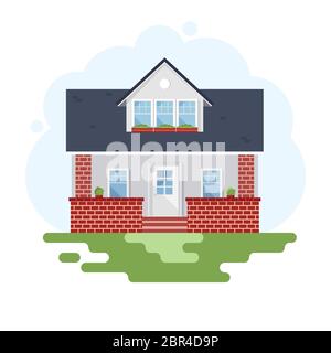 Stylish house against the sky and other elements of the environment. House in a flat style. Vector Stock Vector