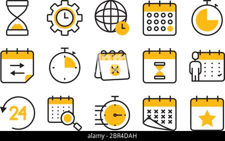 global sphere and calendar icon set over white background, half line half color style, vector illustration Stock Vector