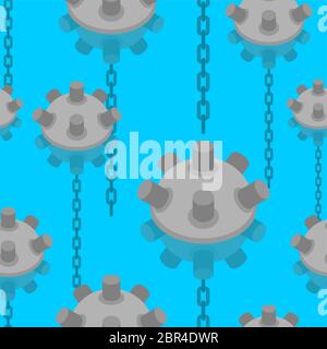 Naval mine pattern seamless. Underwater bomb background. vector texture Stock Vector