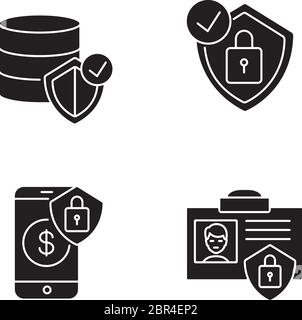 Cybersecurity black glyph icons set on white space Stock Vector