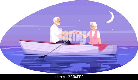 Senior adult couple semi flat vector illustration Stock Vector