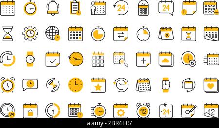 time and calendar icon set over white background, half line half color style, vector illustration Stock Vector