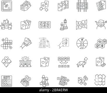 Board games pixel perfect linear icons set Stock Vector
