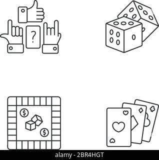 Amusing games pixel perfect linear icons set Stock Vector