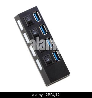 Black USB3 dock with empty connectors on white background Stock Photo