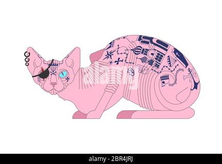 Sphynx cat with tattoo. Pet bully and criminal. Bad boy animal Stock Vector