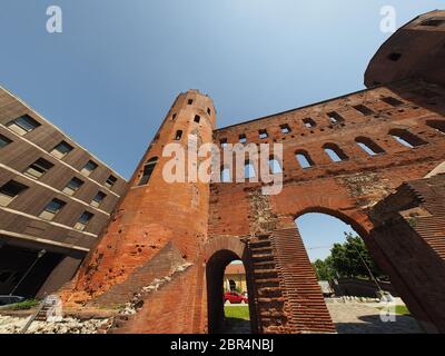 TURIN, ITALY - CIRCA MAY 2019: Porta Palatina (Palatine Gate) ruins Stock Photo