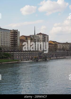 TURIN, ITALY - CIRCA MAY 2019: View of the city skyline seen from River Po Stock Photo