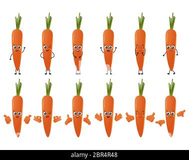 Set of cute cartoon carrot vegetables vector character set isolated on white background Stock Vector