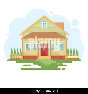 Stylish house against the sky and other elements of the environment. House in a flat style. Vector Stock Vector