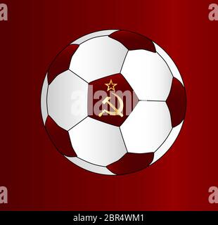Hammer and Sickle in gold set on a soccer ball over a Russian Flag Stock Photo