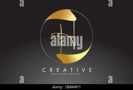 Initial H handwritten letter logo with golden elegant design and golden wave circle. Shiny metal creative vector illustration with letter H. Stock Vector
